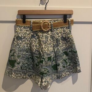 Zimmermann Ottie Tuck Linen High Waist Short with belt